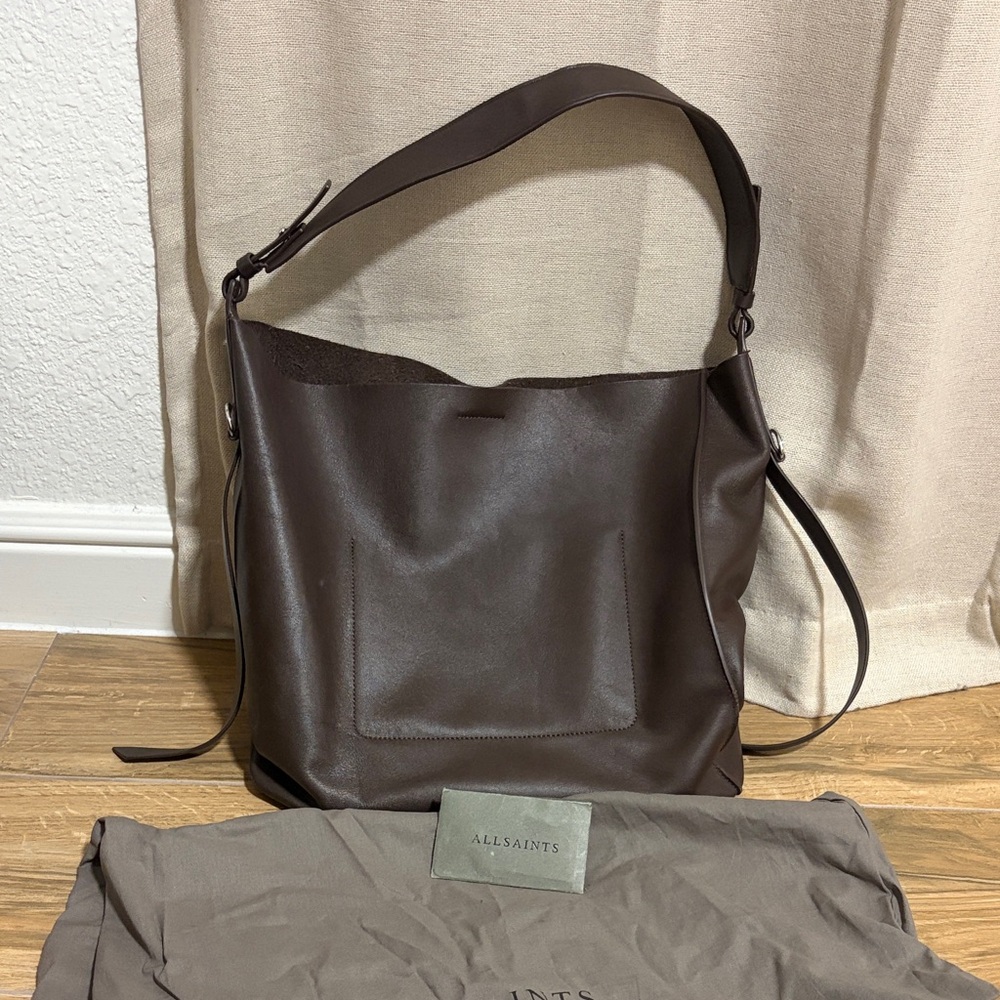 All Saints Dark Brown Leather Tote Bag